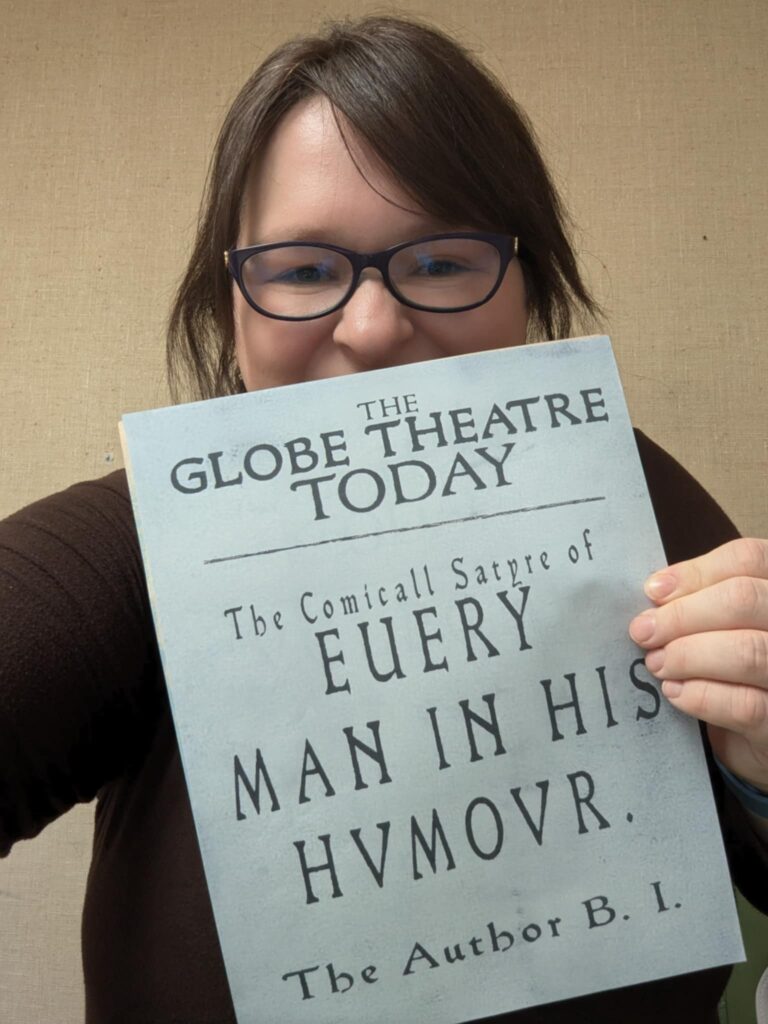 Crier poster for The Globe Theatre. A Shakespeare play called The Book of Will.